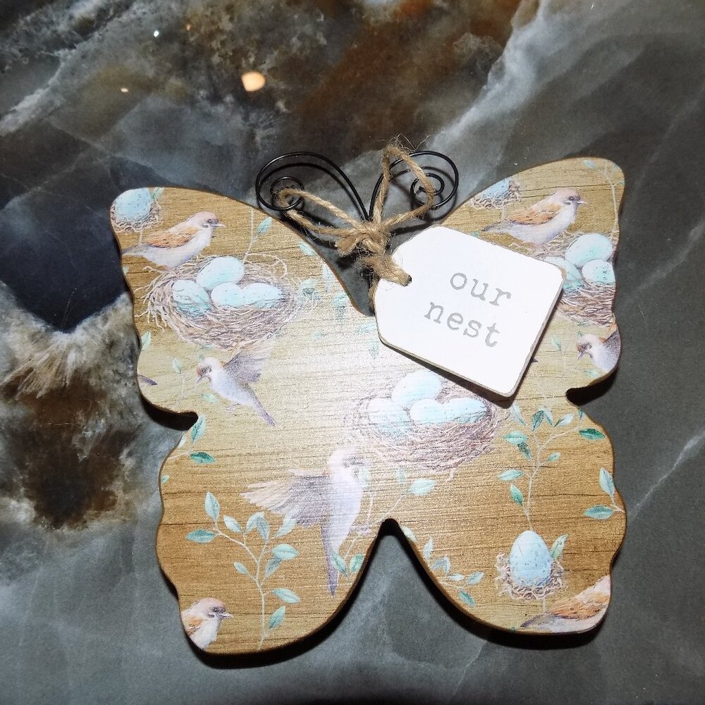 Quill to Paper Tabletop Stand Wood Decor Our Nest Printed Butterfly Decor NEW